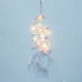 Attrape-Reves Suspendu en Forme de Lune avec Plumes et Lumieres LED pour Chambre Enfant - Lune / Avec Lumière / Rose