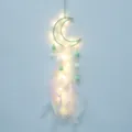 Suspension attache-reve lune en plume avec pompons vert menthe et leds chambre. - Lune / Avec Lumière / Vert