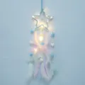 Attrape-rêves étoile fait main avec lumières LED, suspension murale en plume pour déco chambre. - Étoile / Avec Lumière / Bleu