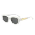 Weiße unregelmäßige quadratische Sonnenbrille mit goldenem Bügel, UV-Schutz Trendbrille. - Weißer Rahmen Graue Gläser