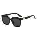 Black square sunglasses for women men minimalist big frame fashion UV protection eyewear - Black Frame Black Grey Lens