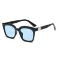 Oversized square sunglasses for men and women, black frame with light blue UV protection lenses. - Black Frame Blue Lens