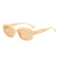 Chicke Gelee-Farbe unregelmäßige kleine Sonnenbrille mit UV-Schutz und goldenem Detail. - Beiger Rahmen Tee-Gläser
