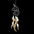 Acchiappasogni unicorno da parete con piume e luci, decorazione per stanza leggera. - MS0131 / Beige