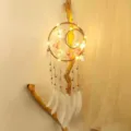 Creative butterfly sun and moon dream catcher with LED lights feathers room decor hanging - 16cm / 0208CD