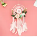 Acchiappasogni bianco fatto a mano in pizzo con fiori artificiali e piume per decorazione - Cuore di ragazza amore di pizzo