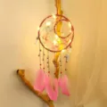 Creative butterfly sun moon dream catcher with LED lights and pink feathers room decor gift - 16cm / 0208ACD