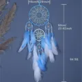 Blue five-ring dream catcher wall hanging with feathers and beads, size 16x60cm, lightweight decor. - 9377A 16cm Ring / 94.5g
