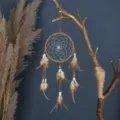 Boho χειροποίητη ονειροπαγίδα κρεμαστός τοίχου διακόσμηση με φτερά και χάντρες σπίτι - 16*31 / MS4039B Καφέ