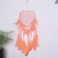 Acchiappasogni da parete a forma di cuore rosa con piume e pizzo per la stanza - Rosa Ragazza senza Luce (0185) / Rosa Femminile