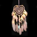 Attrape-rêves cœur rose avec lumières LED chaleureuses et plumes pour décoration murale chambre. - Rose Fille avec Lumière (0185CD) / Rose