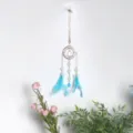 Blue feather rhinestone dream catcher car hanging ornament rearview mirror decor pendant - MS9342B