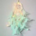 Mint green feather dream catcher with LED lights, double ring hanging decor for bedroom gifts. - 7033ACD Green with Light