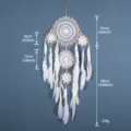 Handmade white 5-ring dreamcatcher wall hanging bohemian feather home decor pendant - 4051