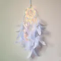 Blue feather dream catcher hanging ornament with LED fairy lights, romantic room decor gift. - 7033ECD Blue with Light