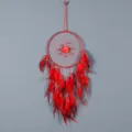 Red feather dreamcatcher wall hanging handmade home decor wedding festival craft item - 6963 Red