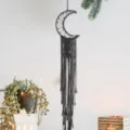 Black Macrame Crescent Moon Dream Catcher Wall Hanging Boho Home Decor for Living Room - 7680A (Moon Style)
