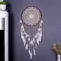 Acchiappasogni artigianale all'uncinetto stile nordico decorazione murale piume perline - 9040B Grande Taglia