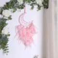 Pink moon dreamcatcher wall hanging, beautiful bedroom decor and creative gift for friends. - No Light Style / Pink