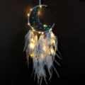 Blue LED lighted moon dreamcatcher variant, cozy bedroom hanging wall decor gift for friends. - With LED Light / Blue