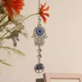 Crystal Hamsa Hand Evil Eye Hanging Ornament Suncatcher Tree of Life Car Rearview Mirror - XY3235 Hand of Fatima with Evil Eye
