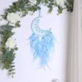 Blue Moon Dream Catcher Pendant Feather Wall Hanging Bedroom Decor Gift for Friends - No Light Style / Blue