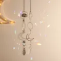 Crystal moon suncatcher hanging ornament with metal rings and prism glass pendant for home decor. - XY3238 Gold Two-Ring Moon