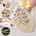 Kit Materiale DIY Foglia Macramè Beige con Corda di Cotone Perline di Legno Anelli - DIY7003