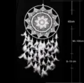 Nordic handmade white crochet dream catcher wall hanging decor with feathers and beads 40cm - 6018 Standard Size