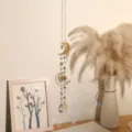 Crystal suncatcher hanging ornament with moon and sun charms for home window and wall decor. - XY3240 Gold Double Moon
