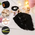 Kit materiale DIY foglia macrame nera con corda di cotone perline di legno per decoro - DIY7004