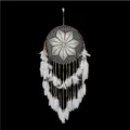 Bohemian handmade crochet dream catcher wall hanging with white feathers for home decor. - 0140 Size