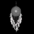 Handcrafted white dream catcher with feathers, wall hanging decor for home bedroom. - 0073 Small Size