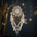 Handmade crochet dream catcher with feathers and beads, perfect for home wall decor. - 0006B With LED Light String