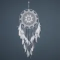 White handmade crochet lace dreamcatcher with feathers and beads for home decor variant. - 6018 White Size