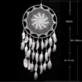 White handmade crochet dreamcatcher with feathers and beads wall hanging decor 40cm - 6018 Whirlwind Size