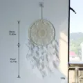 Nordic handmade woven dream catcher with white feathers and wooden beads, ideal for home decor. - 9247A Size