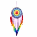 Nordic handmade crochet dream catcher wall hanging decor with colorful feathers 120cm - 0004 Size