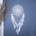Handmade white crochet dream catcher wall hanging decor for home bedroom interior aesthetic. - 9141 White Size