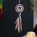 Atrapasueños rosa colgante para coche con hermoso dije de ciervo y plumas decorativas - Estilo 9191 / 7cm / Rosa