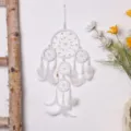 White double ring feather dream catcher hanging decor variant for bedroom wall decoration. - 9395