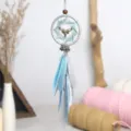 Atrapasueños azul para coche con plumas, cabeza de ciervo de metal y hermosas estrellas. - Estilo 9191 / 7cm / Azul