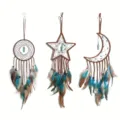Vintage turquoise dream catcher wall hanging set with moon and star decor for home. - Three-Piece Set