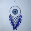 Atrapasueños de mal de ojo azul decoración de pared con plumas y cuentas de madera. - 9089 azul real 40cm