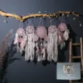 Acchiappasogni rosa set da 5 pezzi decorazione murale boho per camera da letto con piume - Scatola regalo / Rosa
