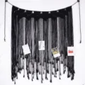 Tapiz colgante de macrame negro bohemio portafotos decoracion de pared tejida a mano para hogar - Estilo 7089A (135x115cm) / Negro