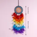 Attrape-reve fait main colore avec plumes et perles pour decoration murale 16cm - 9508