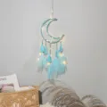 Blue moon dream catcher pendant with feathers and lights, perfect bedroom hanging decoration. - 9215E with Light