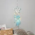 Blue Star Dream Catcher with LED Lights Hanging Pendant for Bedroom Home Wall Decor - 9215G with Light