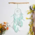 Mint green double ring feather dream catcher hanging ornament for cute room wall decor gift - Without Lights / Green